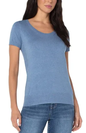 Liverpool Scoop Neck Short Sleeve Sweater W/ Pique 24.5"