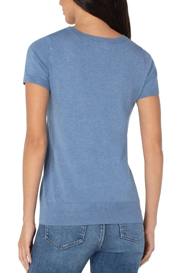 Liverpool Scoop Neck Short Sleeve Sweater W/ Pique 24.5"