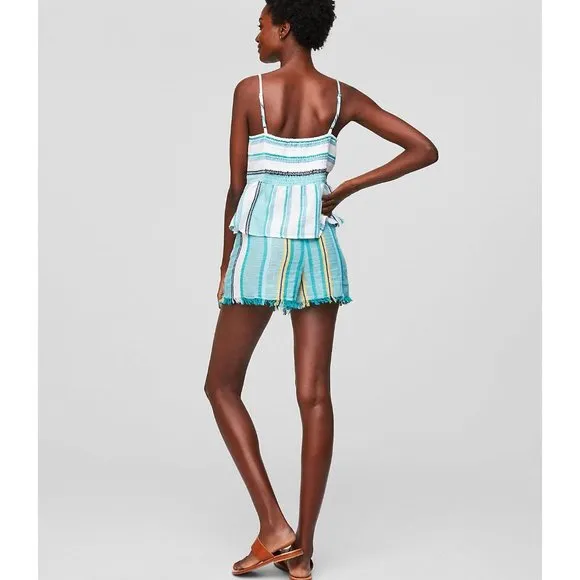 LOFT Beach Striped Frayed Drawstring Short XXL NEW