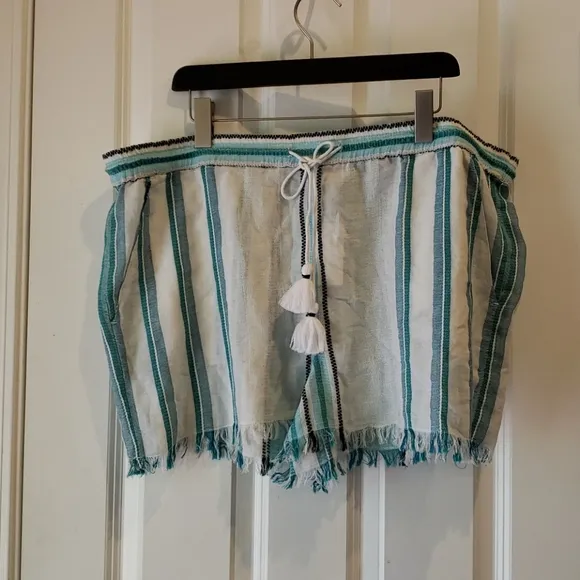 LOFT Beach Striped Frayed Drawstring Short XXL NEW