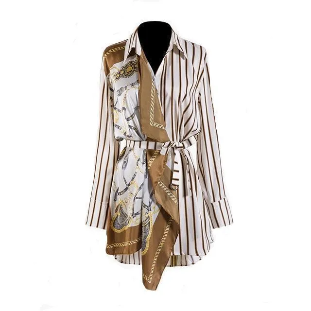 Long Sleeved Split Irregular Stripe Blouse