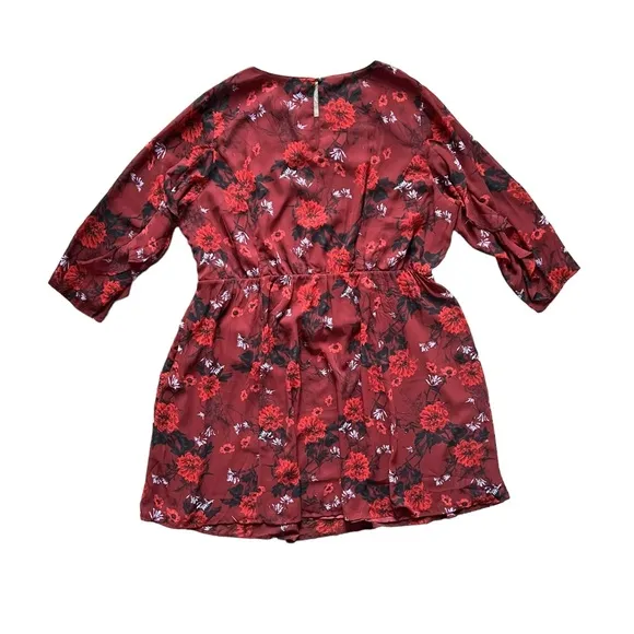 Lucky Brand Red Floral Ruffle Sleeves Lined Dress Women's size 3X