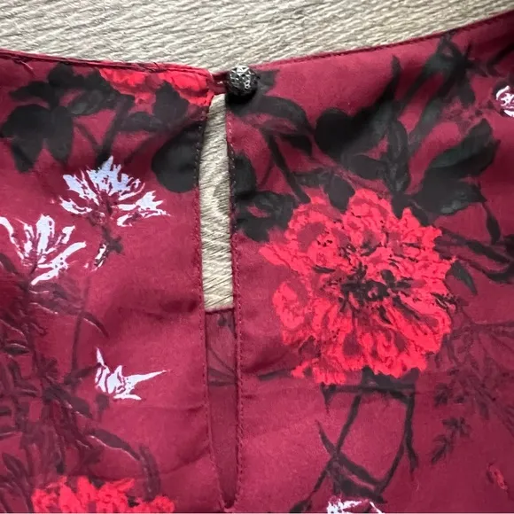 Lucky Brand Red Floral Ruffle Sleeves Lined Dress Women's size 3X