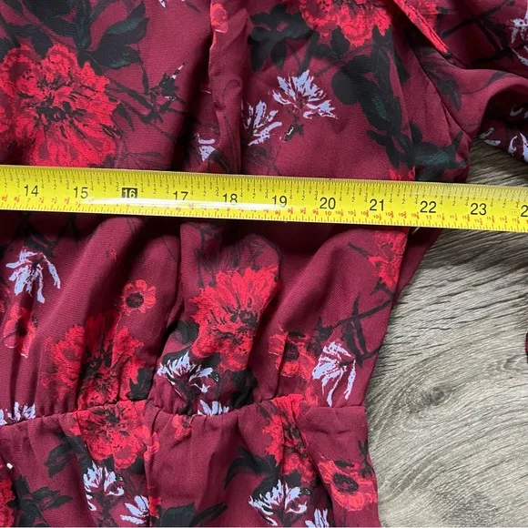 Lucky Brand Red Floral Ruffle Sleeves Lined Dress Women's size 3X