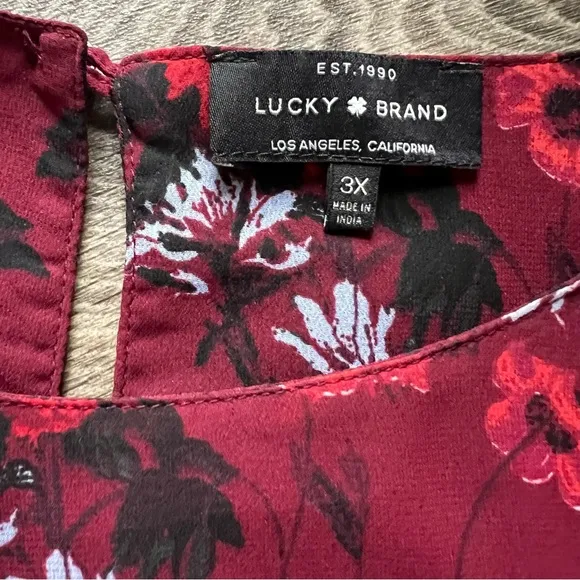 Lucky Brand Red Floral Ruffle Sleeves Lined Dress Women's size 3X