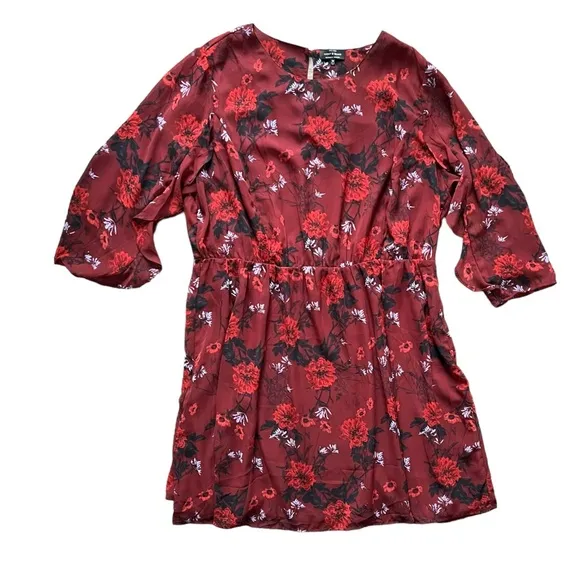 Lucky Brand Red Floral Ruffle Sleeves Lined Dress Women's size 3X