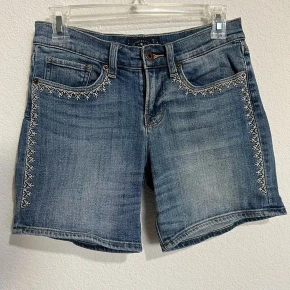 Lucky Brand Womens The Roll Up Jean Shorts Embroidered Comfort Stretch Denim W26