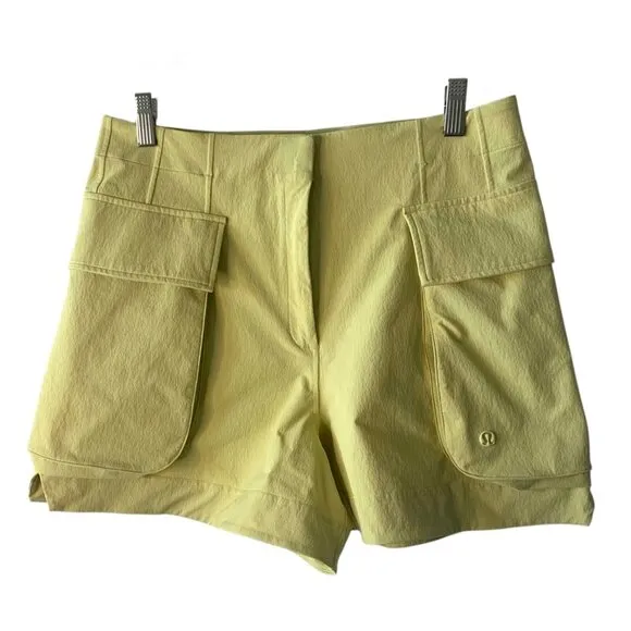 LULULEMON Yellow Relaxed-Fit Super-High-Rise 4&quot; Women's Cargo Shorts Size 10
