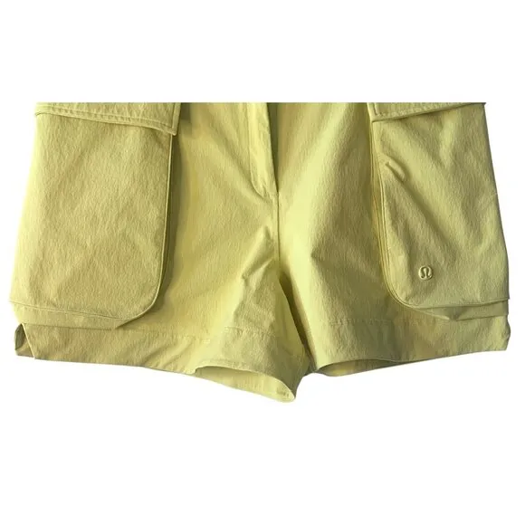 LULULEMON Yellow Relaxed-Fit Super-High-Rise 4&quot; Women's Cargo Shorts Size 10