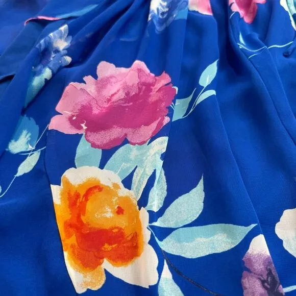 Lulu's Women's Ladean Vibrant Ruffle Floral Wrap Dress S SM Small Blue Orange