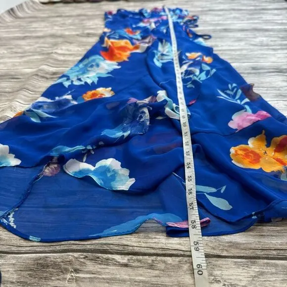 Lulu's Women's Ladean Vibrant Ruffle Floral Wrap Dress S SM Small Blue Orange