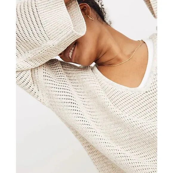 Madewell Speckled Open Knit Sweater Small Wide Sleeve Cottage Slouchy Oversized