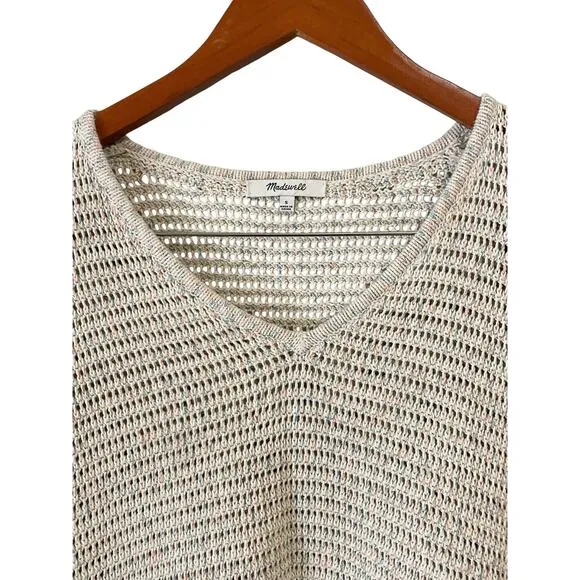 Madewell Speckled Open Knit Sweater Small Wide Sleeve Cottage Slouchy Oversized