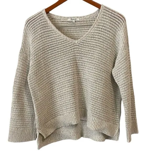 Madewell Speckled Open Knit Sweater Small Wide Sleeve Cottage Slouchy Oversized