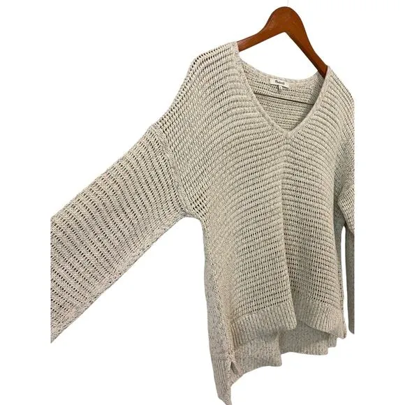 Madewell Speckled Open Knit Sweater Small Wide Sleeve Cottage Slouchy Oversized