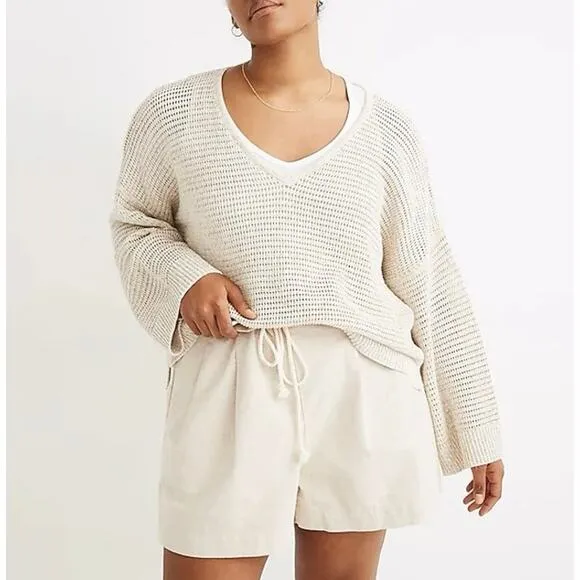 Madewell Speckled Open Knit Sweater Small Wide Sleeve Cottage Slouchy Oversized