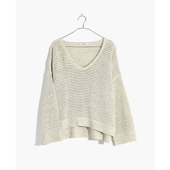 Madewell Speckled Open Knit Sweater Small Wide Sleeve Cottage Slouchy Oversized