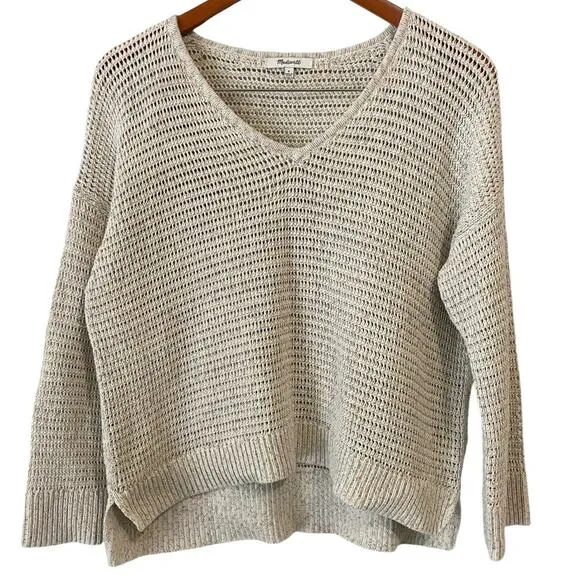Madewell Speckled Open Knit Sweater Small Wide Sleeve Cottage Slouchy Oversized