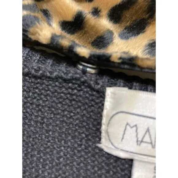 Mandal Bay Womens Cardigan Sweater XL‎ Black Brown Leopard Animal Print Vintage