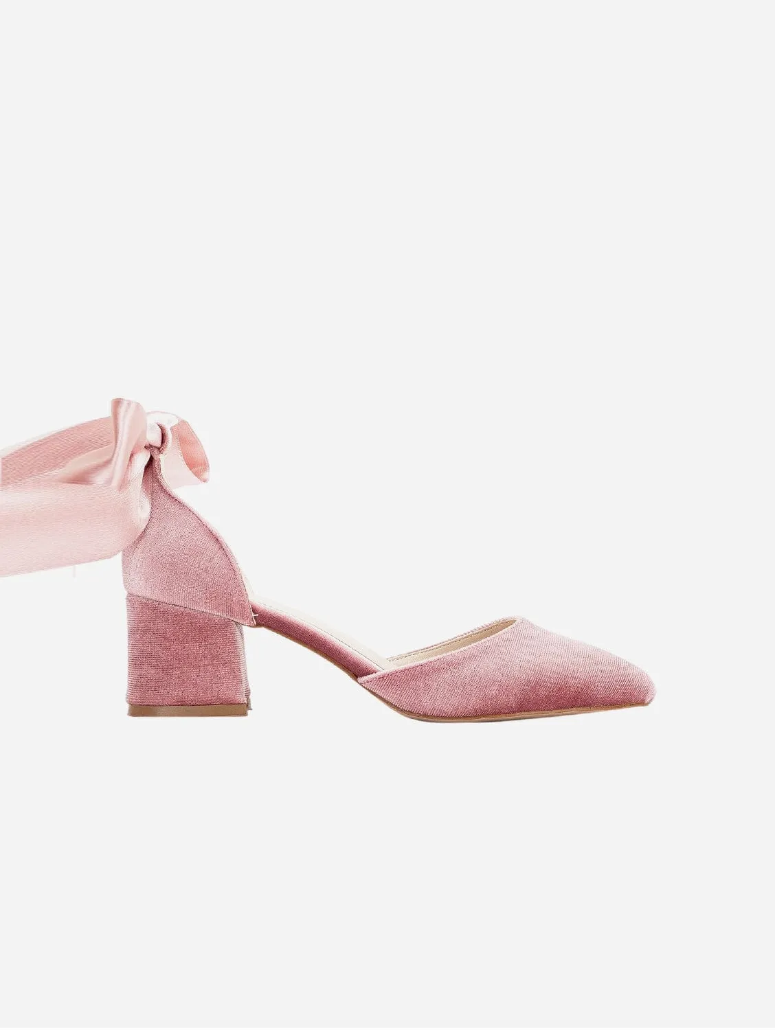 Marcelle Vegan Velvet Ribbon Low Heels | Rose