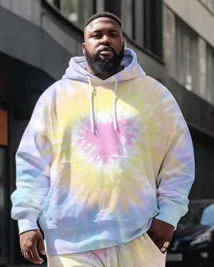 Men's Plus Size Casual Tie Dye Gradient Two Piece Hoodie Set