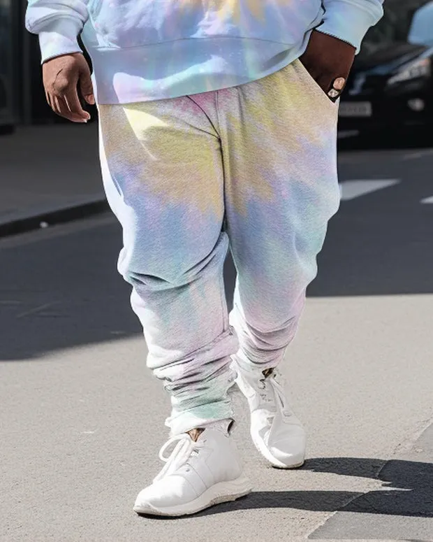 Men's Plus Size Casual Tie Dye Gradient Two Piece Hoodie Set