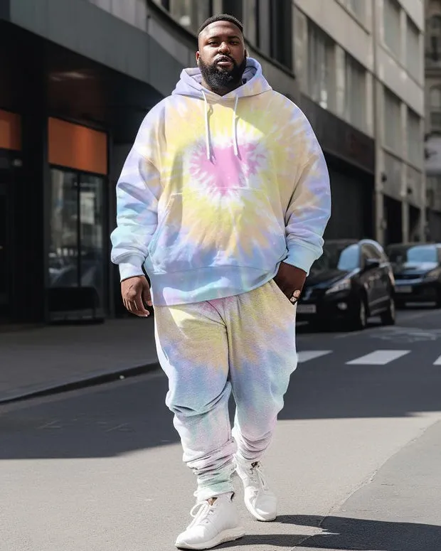 Men's Plus Size Casual Tie Dye Gradient Two Piece Hoodie Set