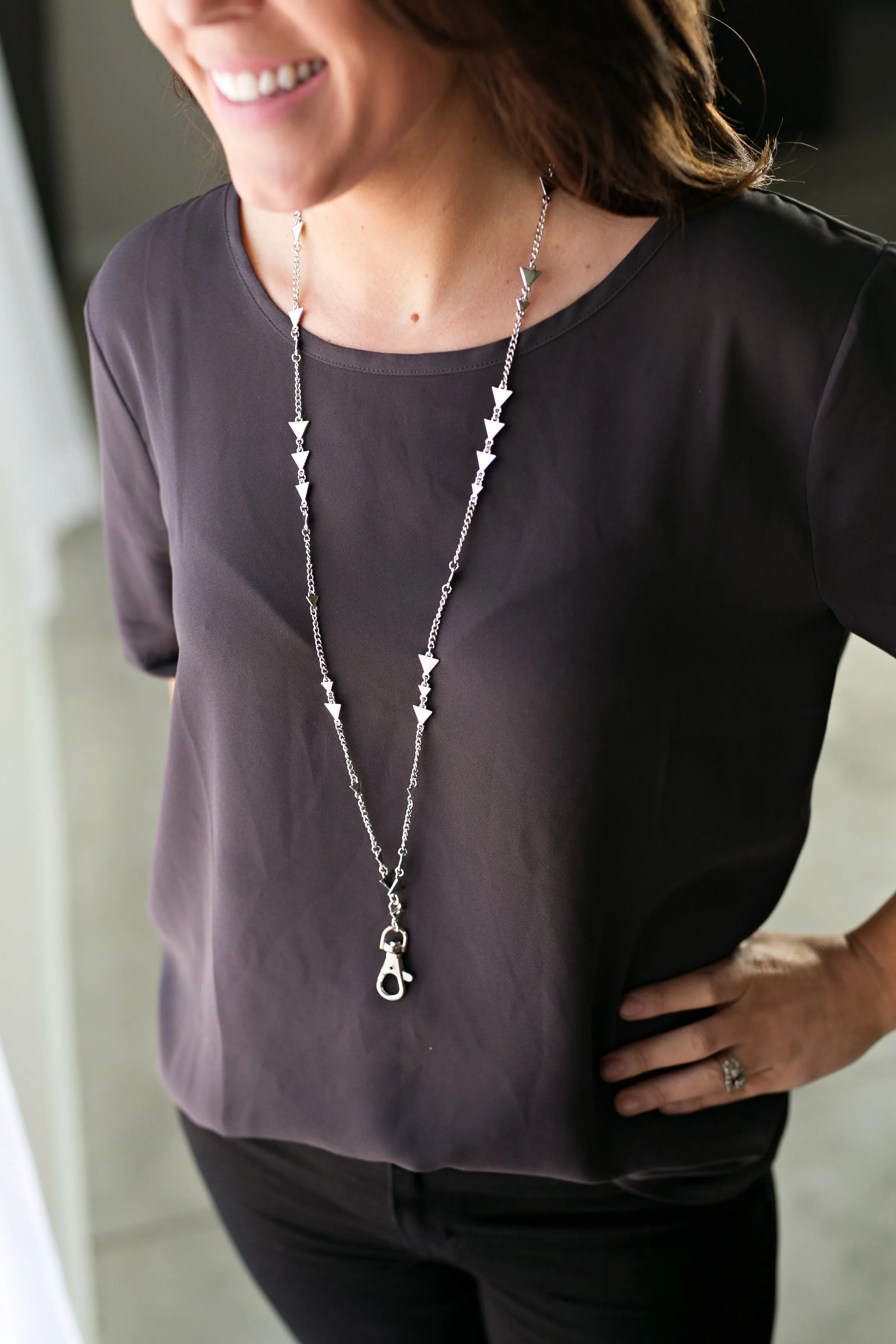 Michelle Women's Fashion Lanyard Triangle Necklace with Swivel Clasp (silver)