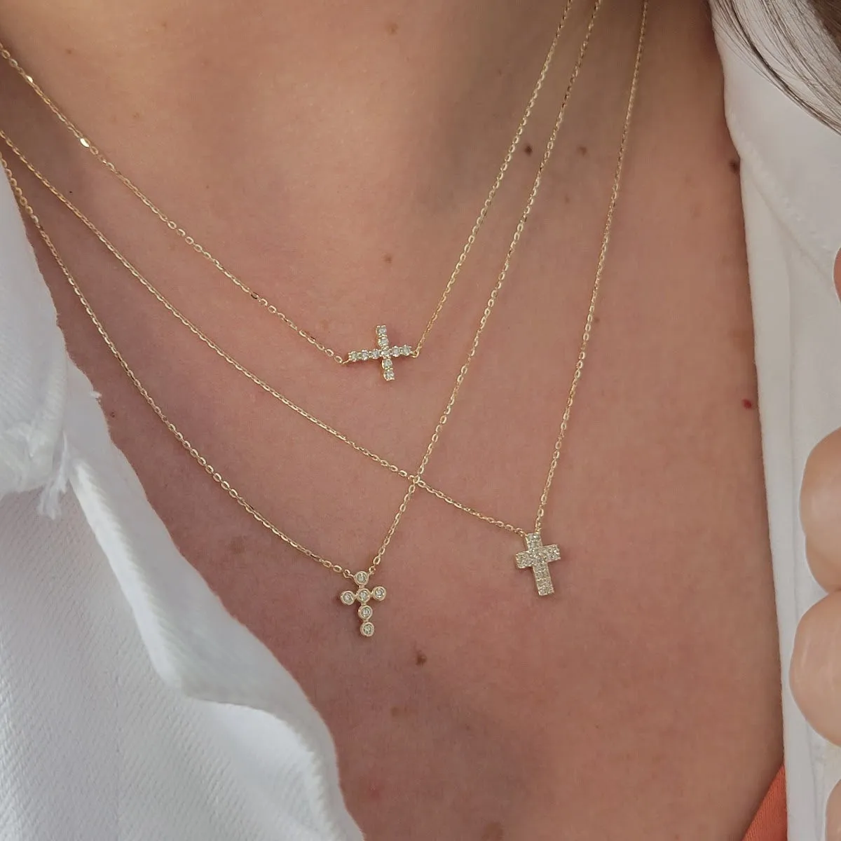 Mini Diamond Bezel Cross Necklace
