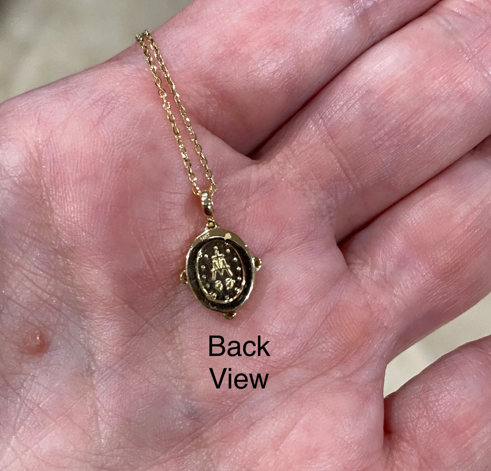 Miniature Diamond Compass Rose Miraculous Medal Necklace