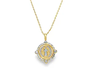 Miniature Diamond Saint Benedict Medal Necklace