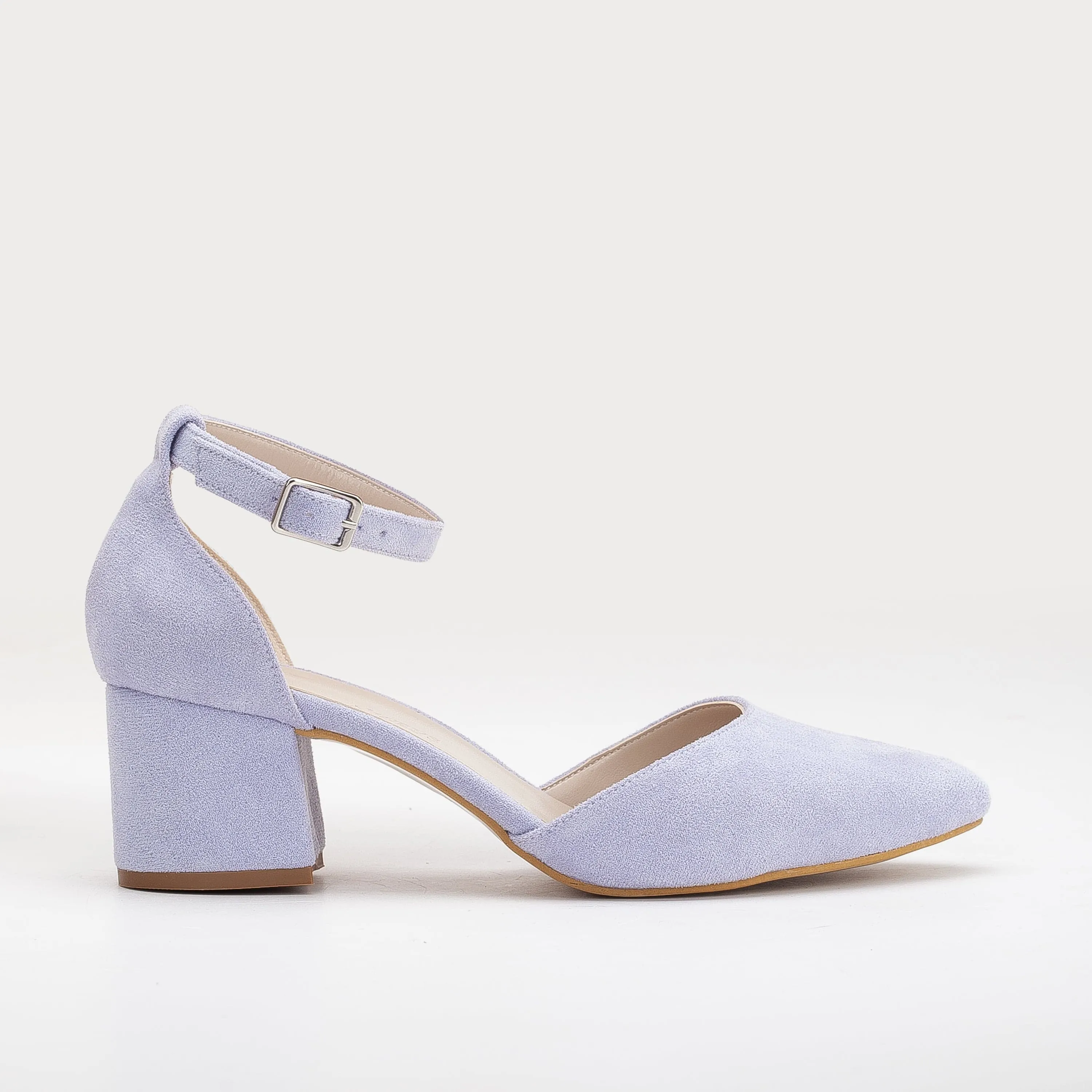 Miranda Vegan Suede Pearl Low Heels | Lilac