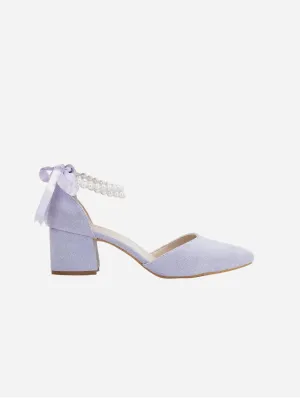 Miranda Vegan Suede Pearl Low Heels | Lilac