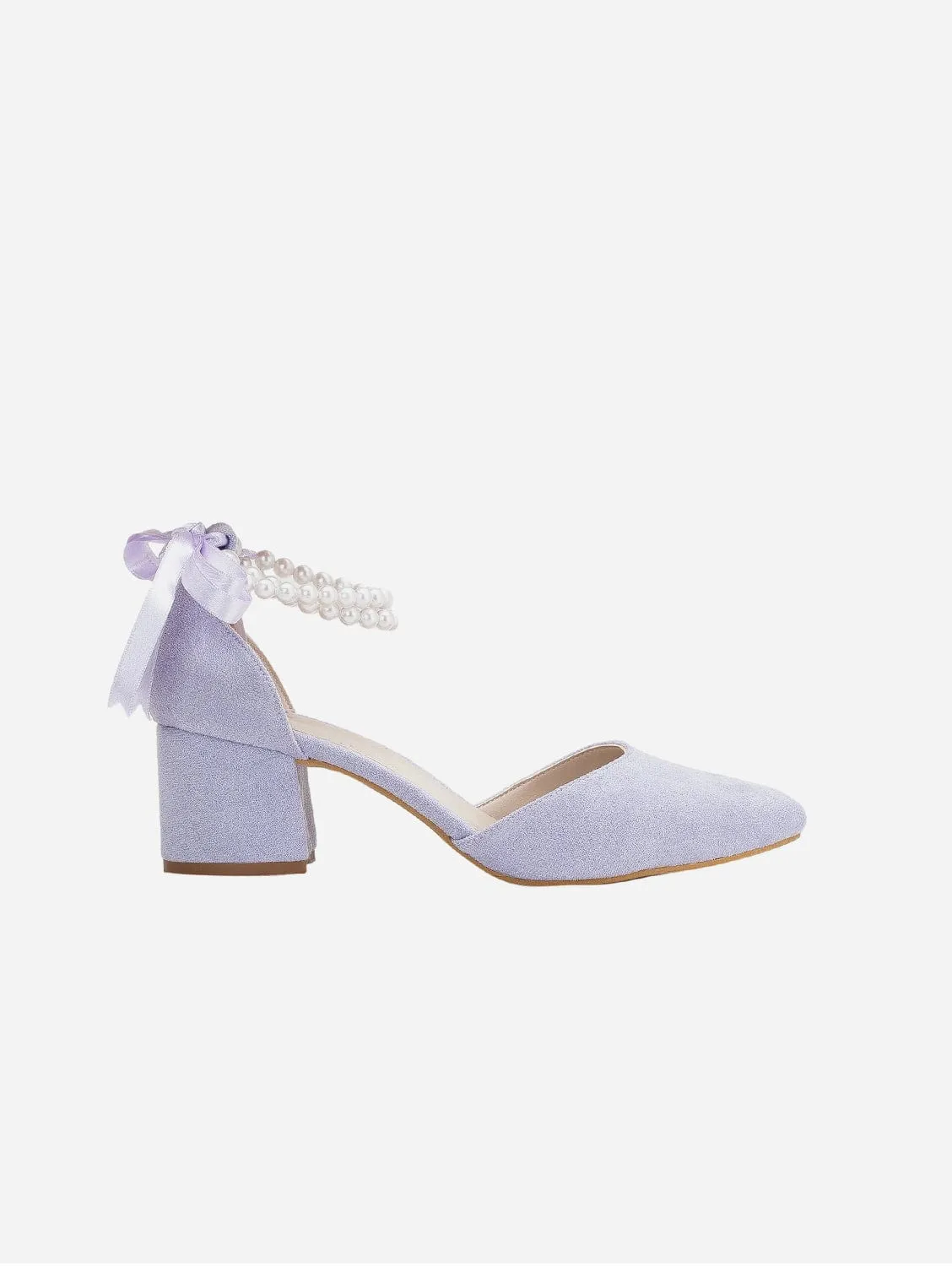 Miranda Vegan Suede Pearl Low Heels | Lilac