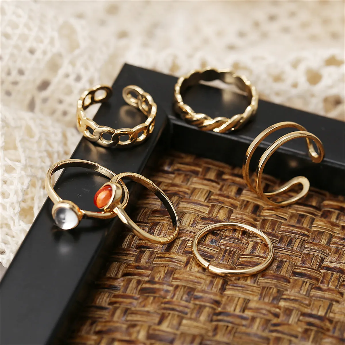 Moonstone & 18K Gold-Plated Open Ring Set