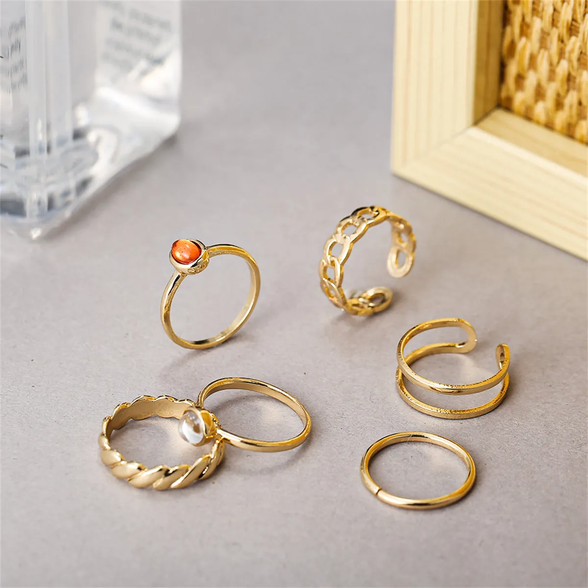 Moonstone & 18K Gold-Plated Open Ring Set