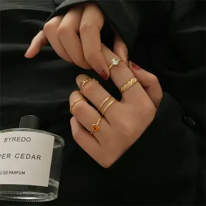 Moonstone & 18K Gold-Plated Open Ring Set
