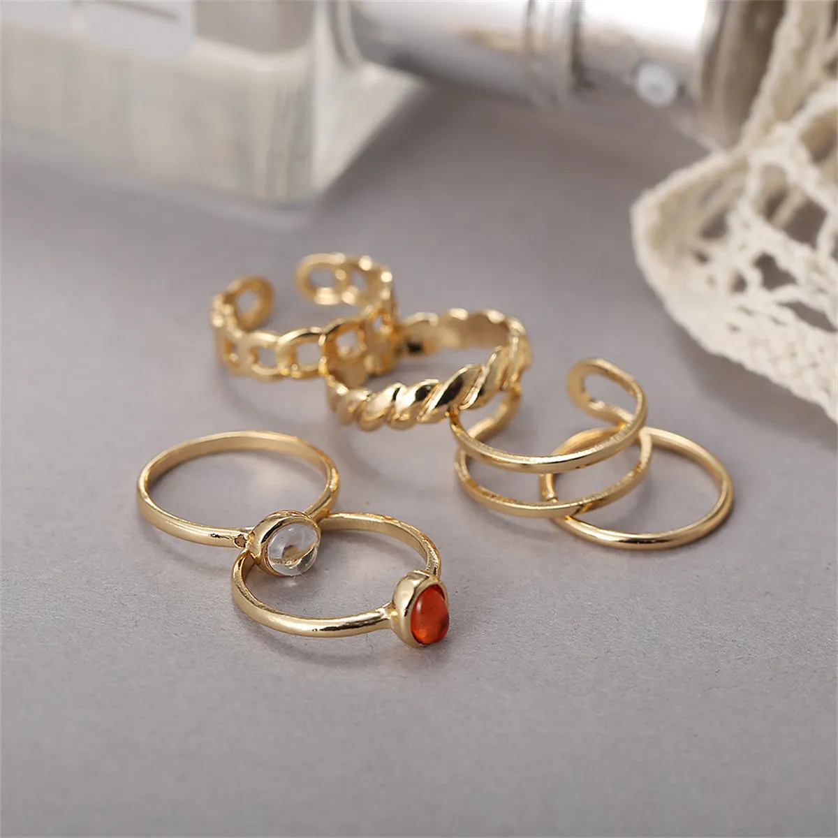 Moonstone & 18K Gold-Plated Open Ring Set