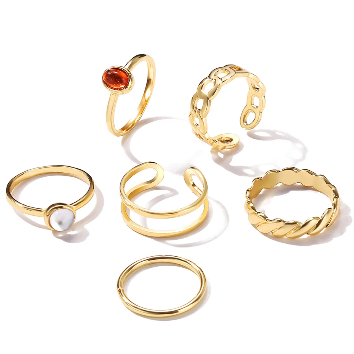 Moonstone & 18K Gold-Plated Open Ring Set