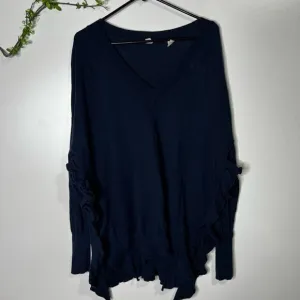 Moth Women's Navy Blue V Neck Ruffled Details Flare Hem Sweater Size Large