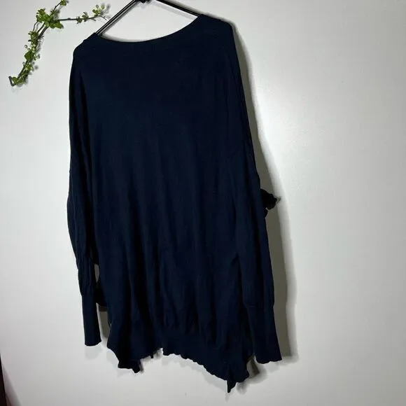 Moth Women's Navy Blue V Neck Ruffled Details Flare Hem Sweater Size Large