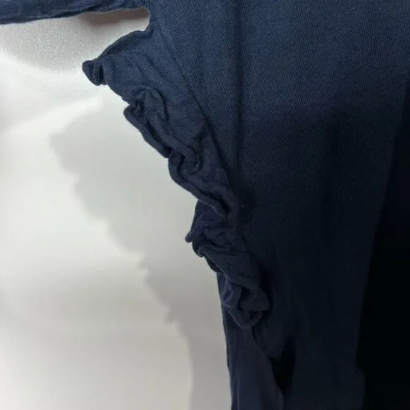 Moth Women's Navy Blue V Neck Ruffled Details Flare Hem Sweater Size Large