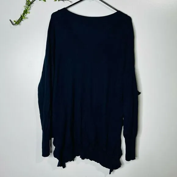 Moth Women's Navy Blue V Neck Ruffled Details Flare Hem Sweater Size Large