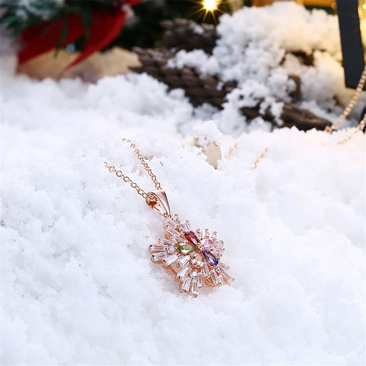 Multi-Color Crystal Snowflake Pendant Necklace