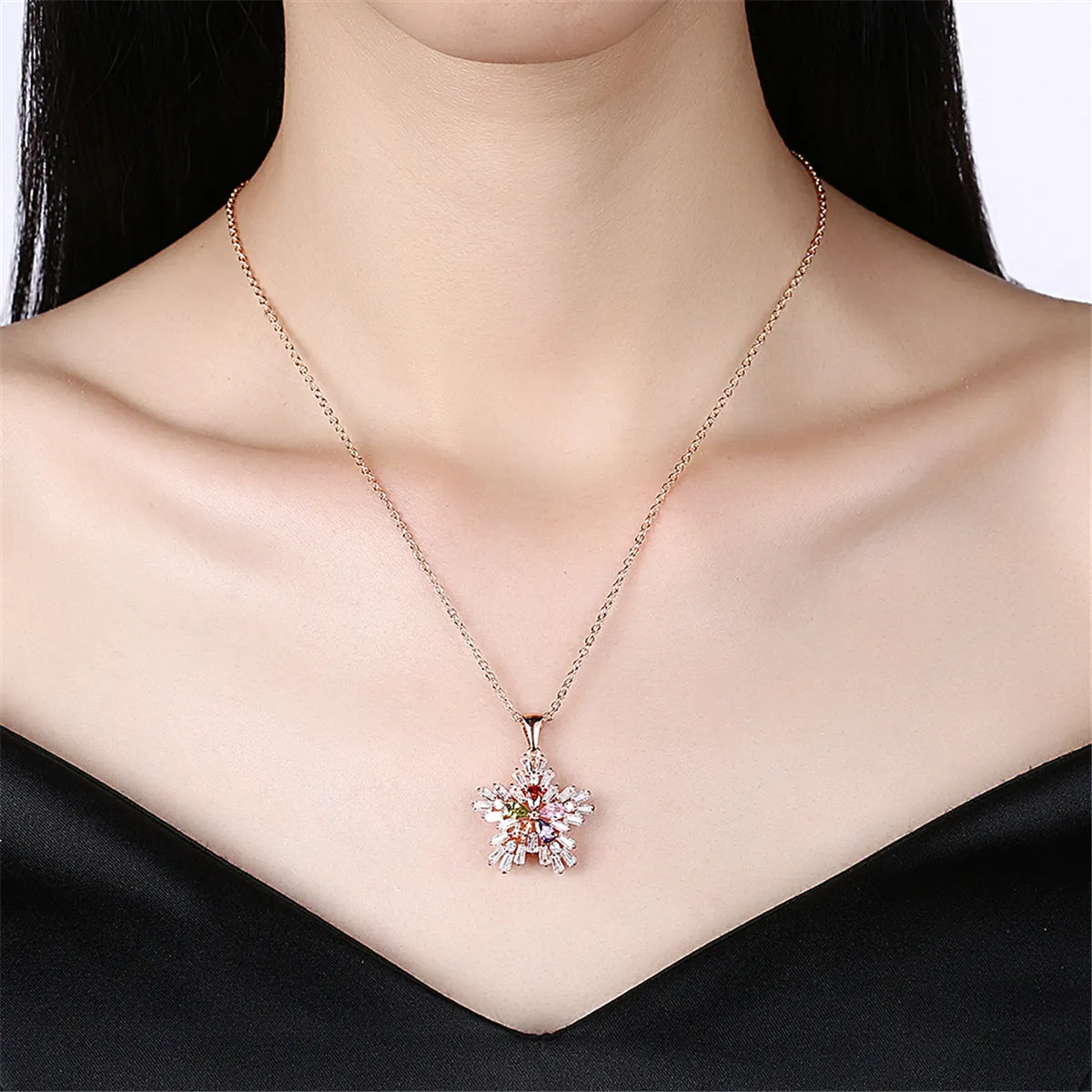Multi-Color Crystal Snowflake Pendant Necklace