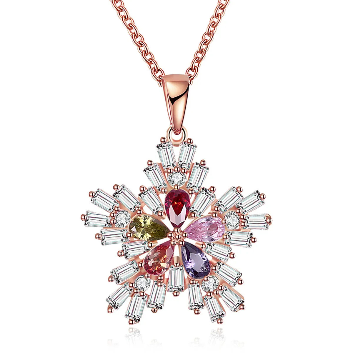 Multi-Color Crystal Snowflake Pendant Necklace