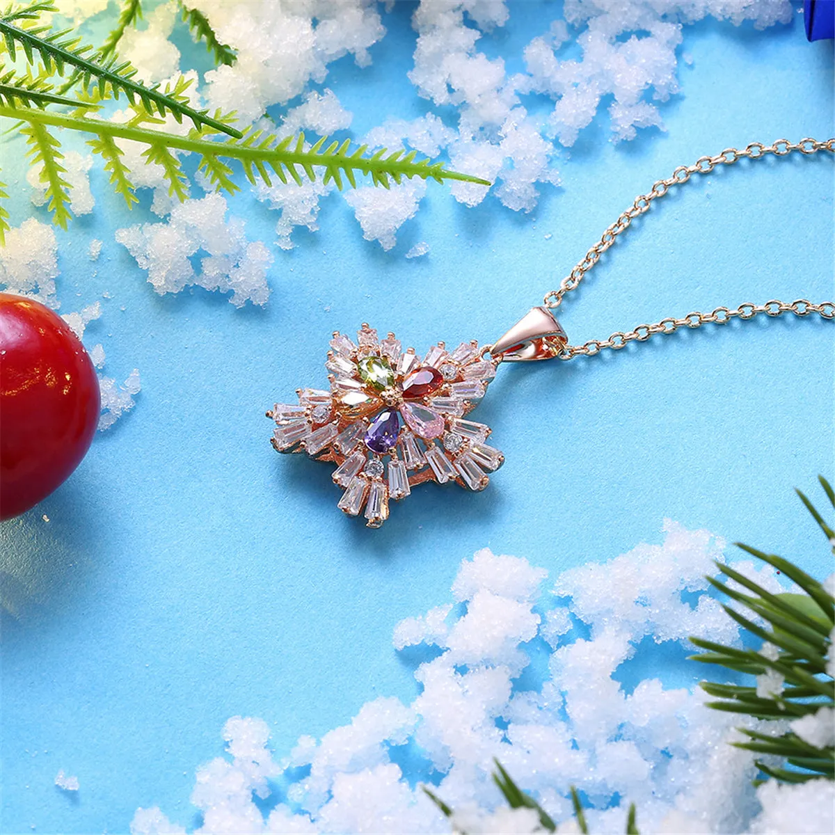 Multi-Color Crystal Snowflake Pendant Necklace