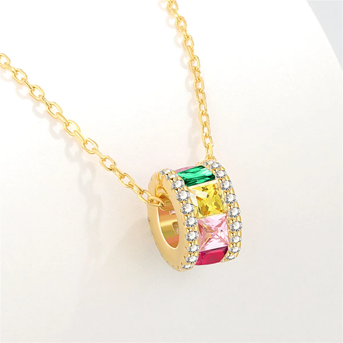 Multicolor Crystal & Cubic Zirconia 18K Gold-Plated Cylinder Pendant Necklace