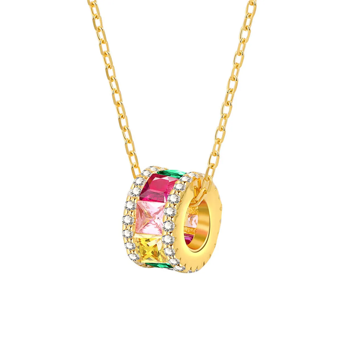 Multicolor Crystal & Cubic Zirconia 18K Gold-Plated Cylinder Pendant Necklace