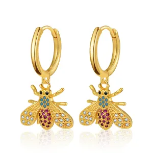 Multicolor Cubic Zirconia & 18K Gold-Plated Bee Huggie Earrings